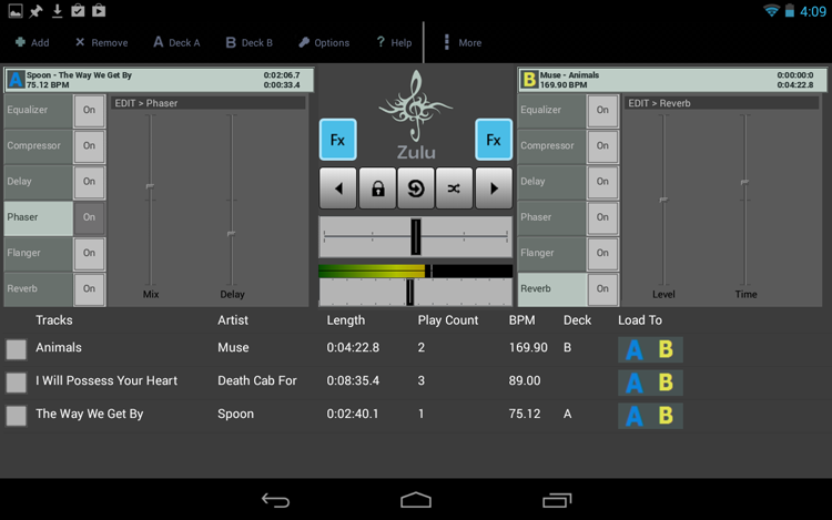 Zulu - Application DJ pour Android permet d'appliquer des effets en direct.