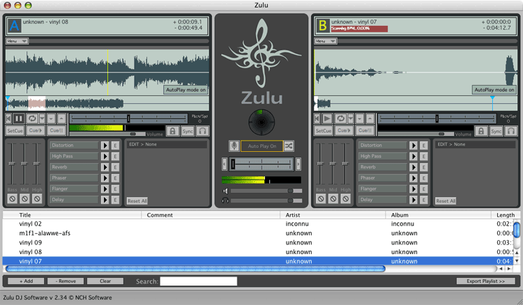 Mac版Zulu DJソフトのスクリーンショット。