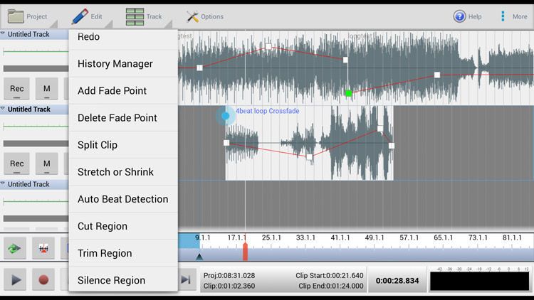 안드로이드용 MixPad 오디오 편집 및 레코딩 스크린샷