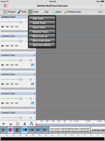 Schermata di mixaggio e registrazione su iPad